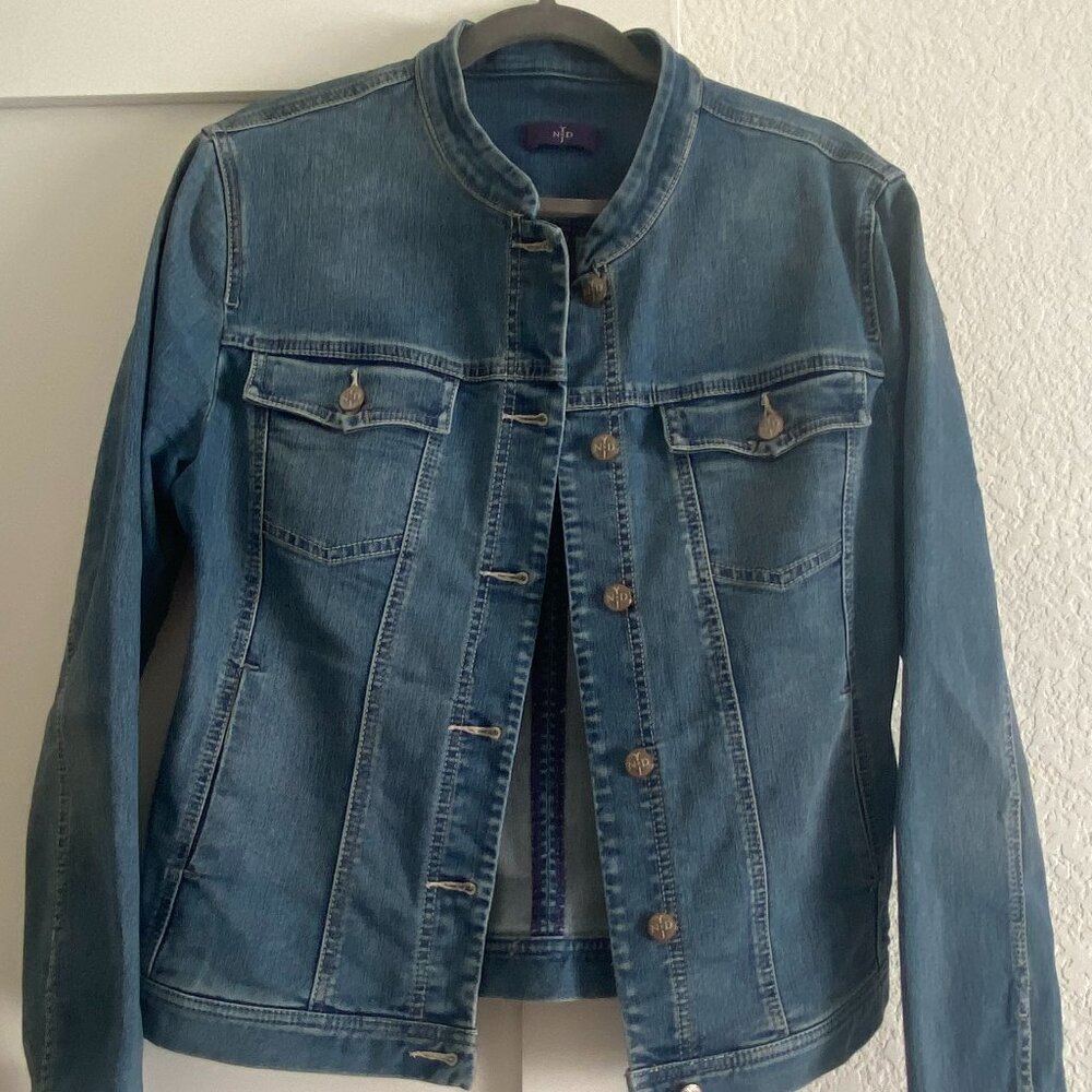 NYDJ Denim Jacket in Large - Medium Wash, Mandarin Collar